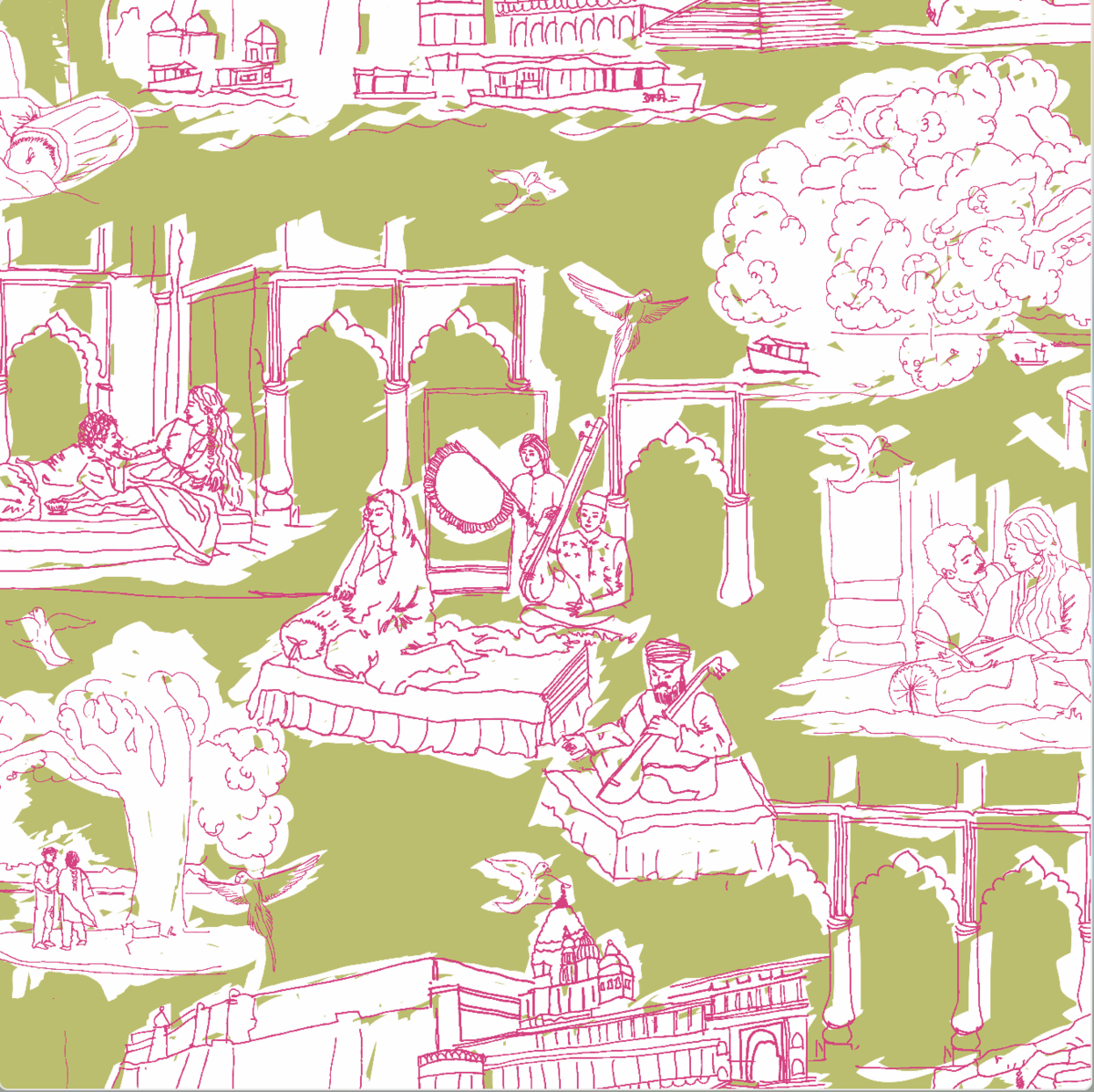 Green and pink bicolor composition
